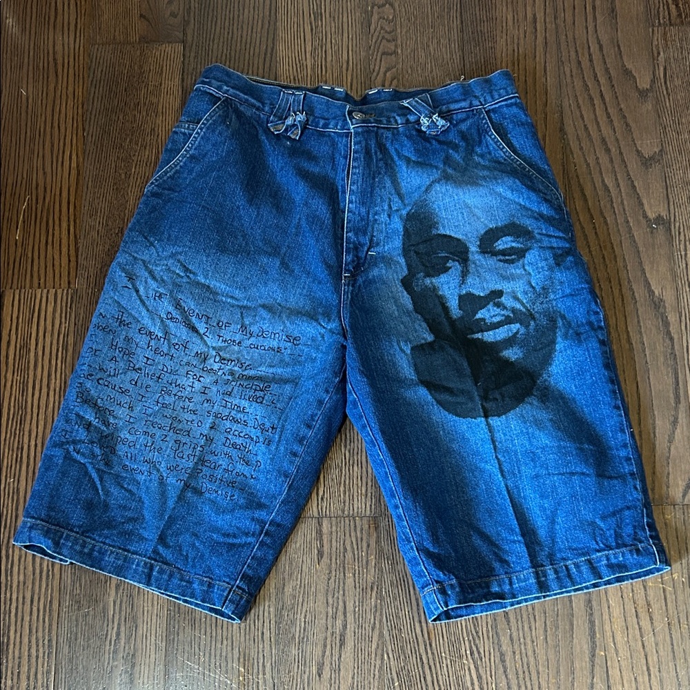 Vtg 90s Y2K Makaveli Jean denim baggy Tupac hip hop short 34